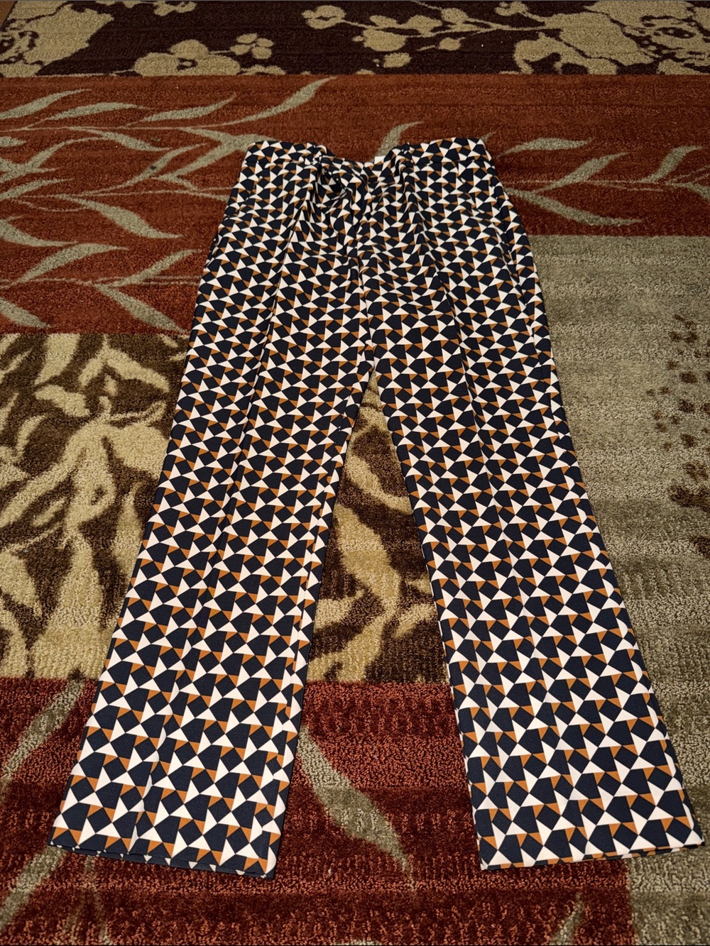 H&M Navy and Cream Geometric Straight-Leg Pants